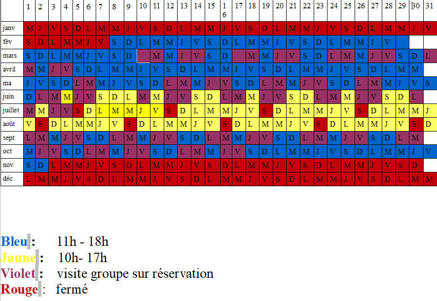 Tableau horaires 2025